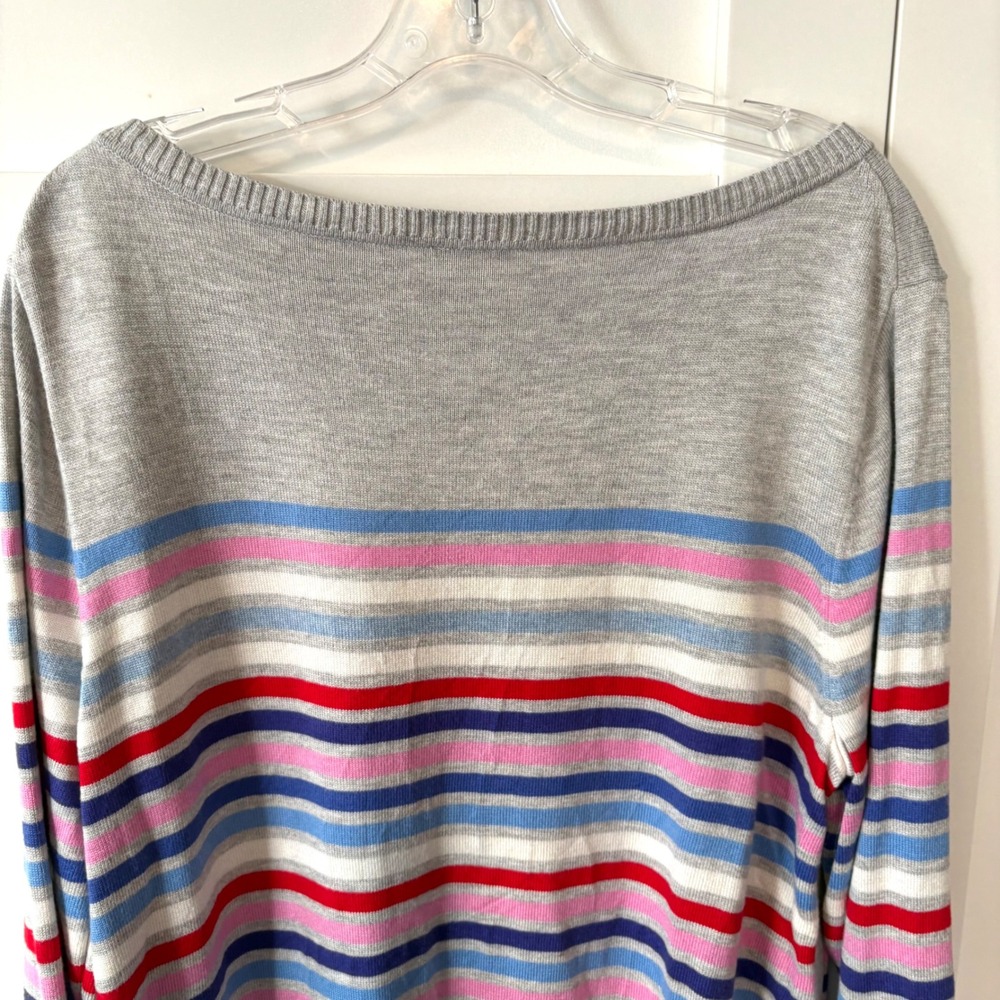 Talbots Women's Grey‎ Multicolored Stripe Boat Neck Sweater in Size XL - Picture 9 of 12
